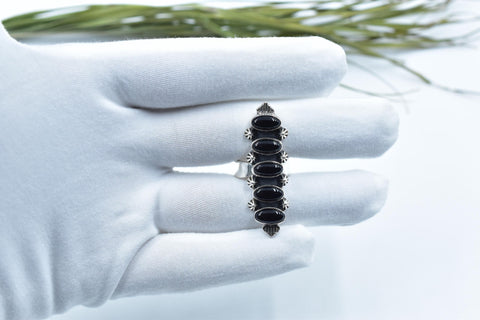 Handmade Black Onyx & Sterling Silver Adjustable Ring
