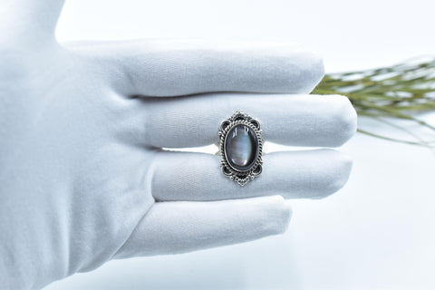 Handmade Black Shell & Sterling Silver Adjustable Ring