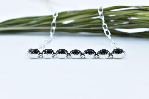 Handmade Black Onyx & Sterling Silver Necklace with 18 inch Adjustable Chain