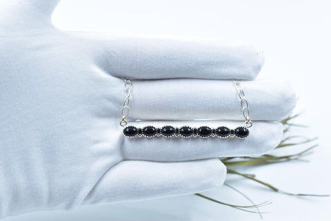Handmade Black Onyx & Sterling Silver Necklace with 18 inch Adjustable Chain