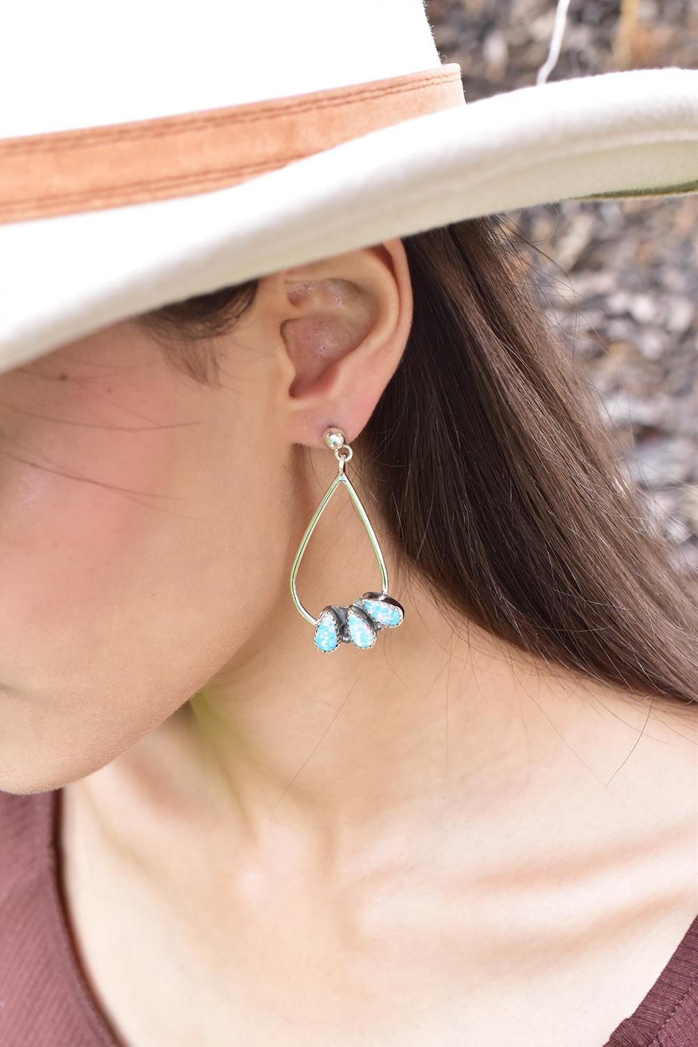 Handmade Balloon Opal & Sterling Silver Post Stud Earrings for Women