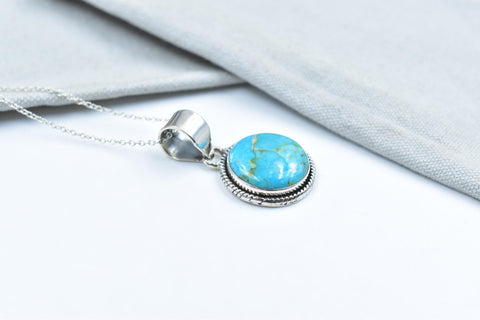 Handmade Mojave Turquoise & Sterling Silver Pendant with 16 Inch Adjustable Chain