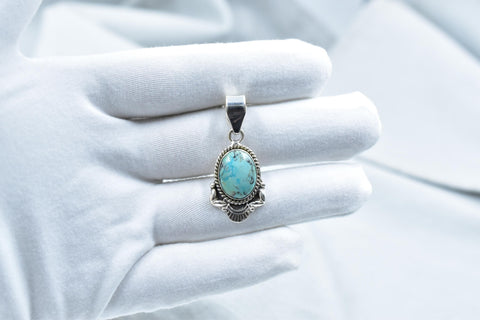Handmade Hubei Turquoise & Silver Pendant with 16 Inch Adjustable Chain