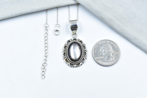 Handmade Black Shell & Sterling Silver Pendant with 16 Inch Adjustable Chain