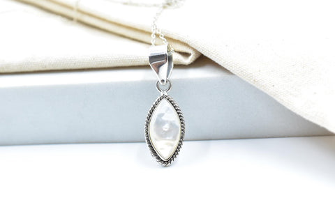 Handmade Mother of Pearl & Sterling Silver Pendant with 16 Inch Adjustable Chain
