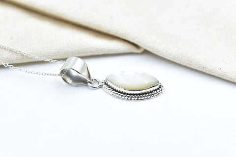 Handmade Mother of Pearl & Sterling Silver Pendant with 16 Inch Adjustable Chain