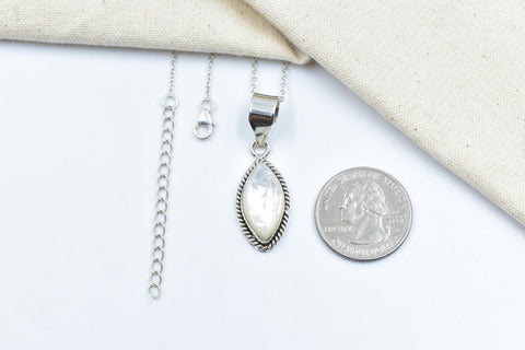 Handmade Mother of Pearl & Sterling Silver Pendant with 16 Inch Adjustable Chain