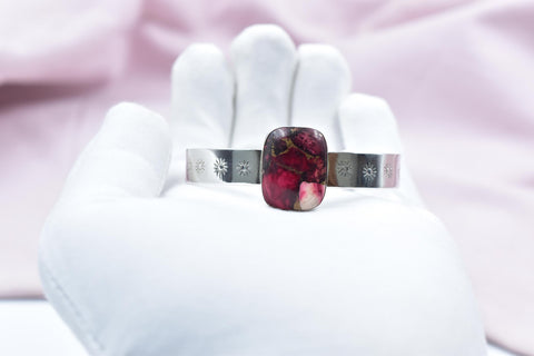 Handmade Rose Dahlia Turquoise 925 Sterling Silver Bangle