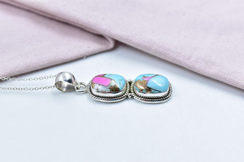 Handmade Cotton Candy Dahlia & Sterling Silver Pendant with 16 Inch Adjustable Chain
