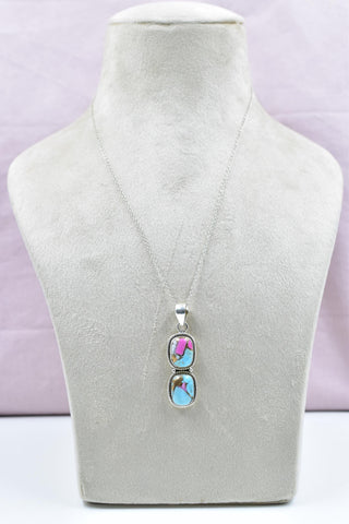 Handmade Cotton Candy Dahlia & Sterling Silver Pendant with 16 Inch Adjustable Chain