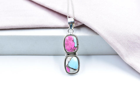 Handmade Cotton Candy Dahlia & Sterling Silver Pendant with 16 Inch Adjustable Chain