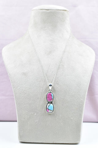 Handmade Cotton Candy Dahlia & Sterling Silver Pendant with 16 Inch Adjustable Chain