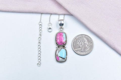 Handmade Cotton Candy Dahlia & Sterling Silver Pendant with 16 Inch Adjustable Chain
