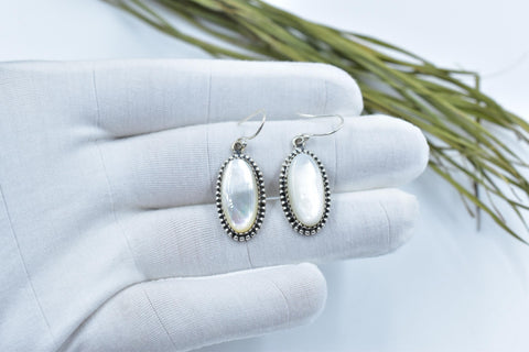 Handmade Mother of Pearl & Sterling Silver Dangle Drop Earrings