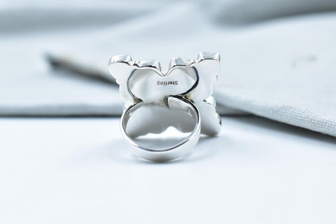 Handmade Mojave Turquoise & White Buffalo Sterling Silver Adjustable Ring