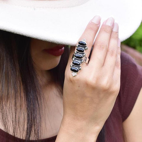 Handmade Black Onyx & Sterling Silver Adjustable Ring