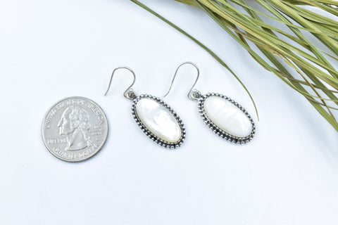 Handmade Mother of Pearl & Sterling Silver Dangle Drop Earrings