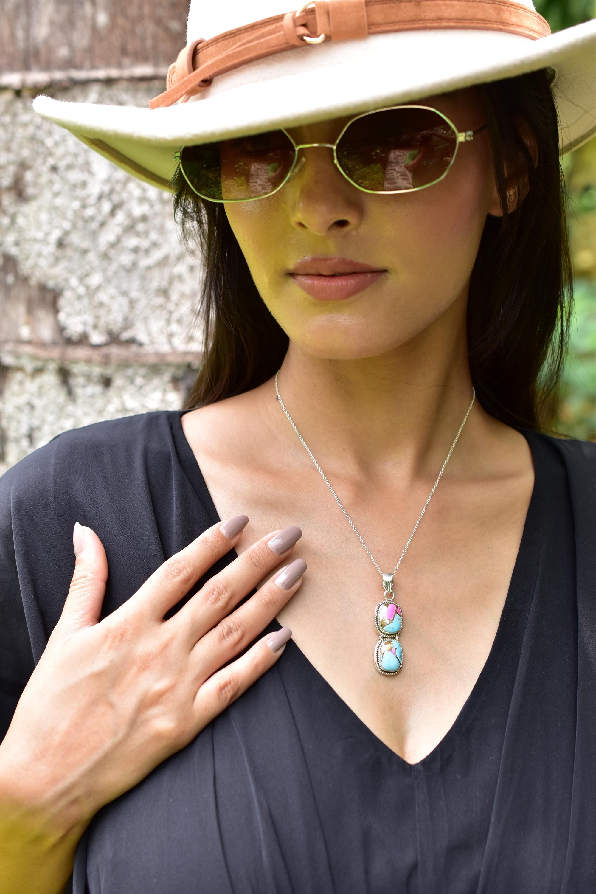 Handmade Cotton Candy Dahlia & Sterling Silver Pendant with 16 Inch Adjustable Chain
