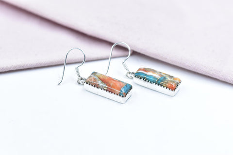 Handmade Spiny Oyster Turquoise & Sterling Silver Earrings