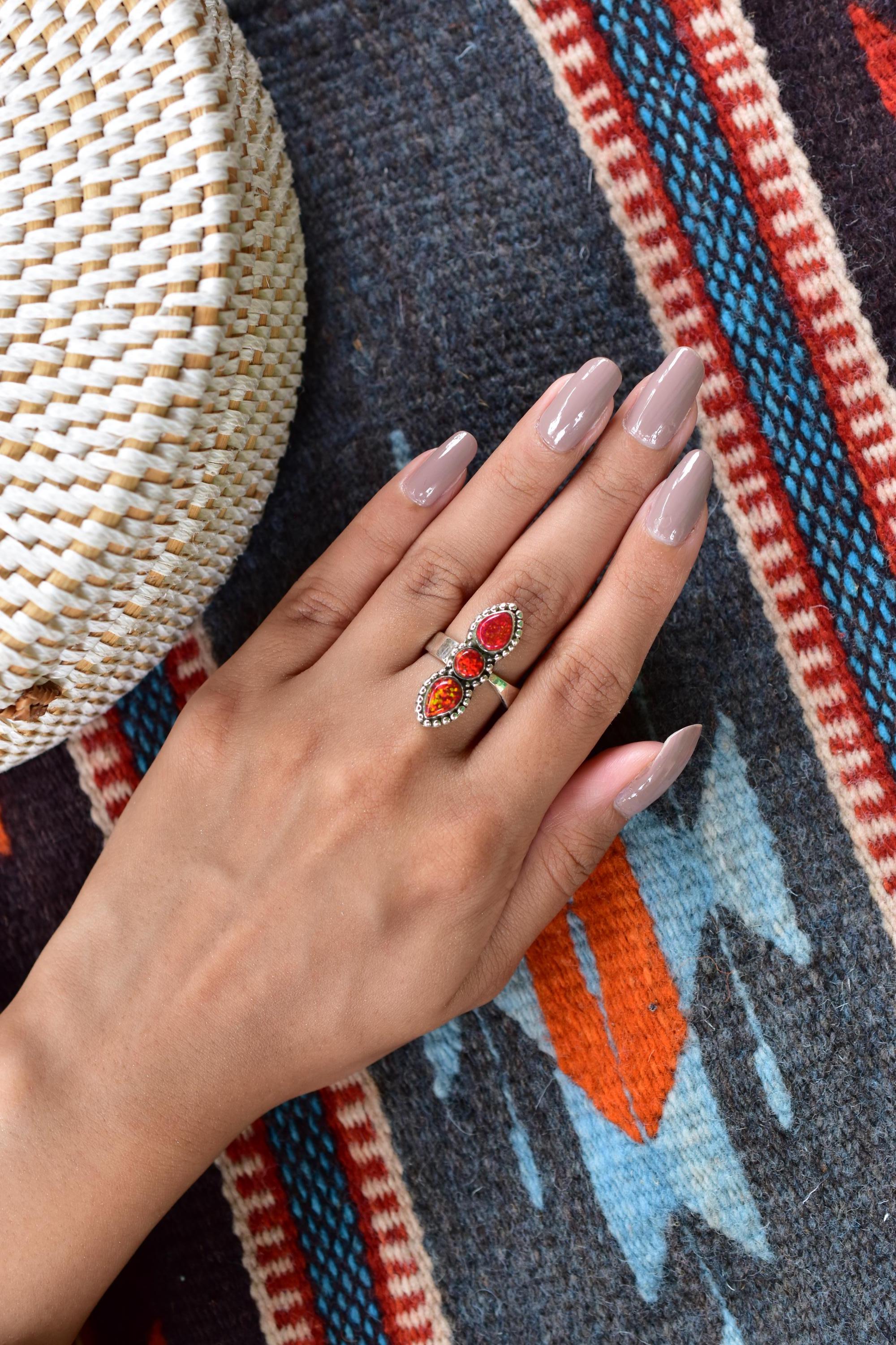 Handmade Balloon Opal Sterling Sterling Silver Adjustable Ring