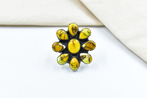Handmade Honey Dahlia Mojave Turquoise & Sterling Silver Adjustable Ring