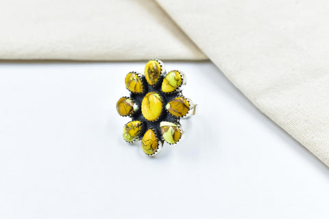 Handmade Honey Dahlia Mojave Turquoise & Sterling Silver Adjustable Ring