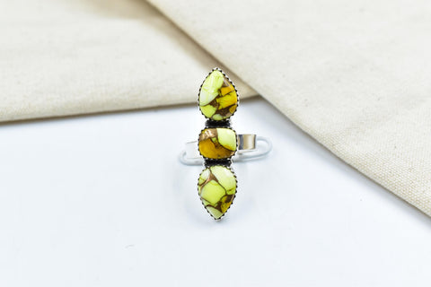 Handmade Honey Dahlia Turquoise & Sterling Silver Adjustable Ring