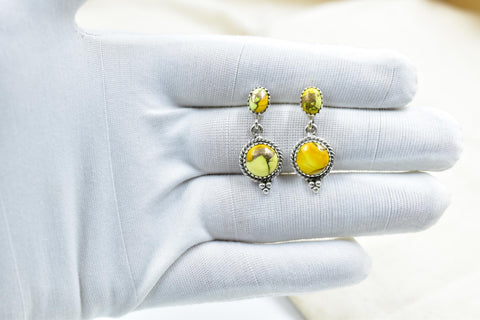 Handmade Honey Dahlia Turquoise & Sterling Silver Post Stud Earrings for Women