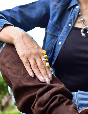 Handmade Honey Dahlia Turquoise & Sterling Silver Adjustable Ring