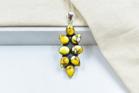 Handmade Honey Dahlia Turquoise & Sterling Silver Pendant with 16 inch Adjustable Chain