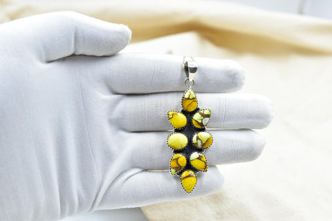 Handmade Honey Dahlia Turquoise & Sterling Silver Pendant with 16 inch Adjustable Chain