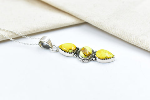 Handmade Honey Dahlia Turquoise & Sterling Silver Pendant with 16 inch Adjustable Chain
