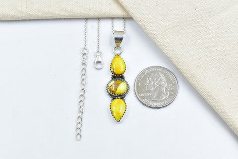 Handmade Honey Dahlia Turquoise & Sterling Silver Pendant with 16 inch Adjustable Chain