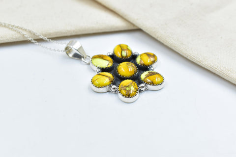 Handmade Honey Dahlia Turquoise & Sterling Silver Pendant with 16 inch Adjustable Chain