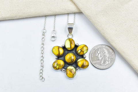 Handmade Honey Dahlia Turquoise & Sterling Silver Pendant with 16 inch Adjustable Chain