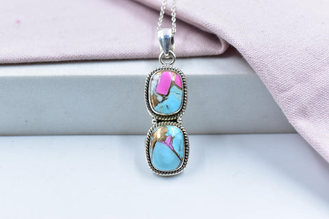 Handmade Cotton Candy Dahlia & Sterling Silver Pendant with 16 Inch Adjustable Chain