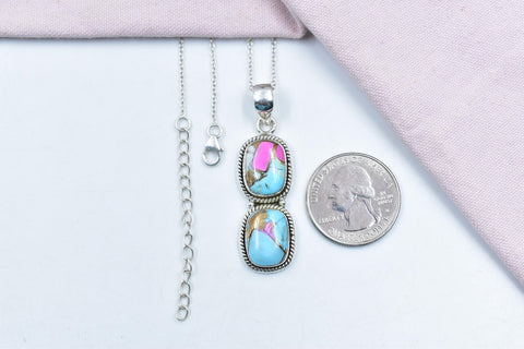 Handmade Cotton Candy Dahlia & Sterling Silver Pendant with 16 Inch Adjustable Chain