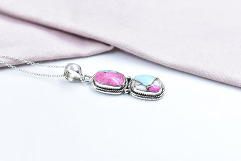 Handmade Cotton Candy Dahlia & Sterling Silver Pendant with 16 Inch Adjustable Chain