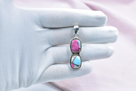 Handmade Cotton Candy Dahlia & Sterling Silver Pendant with 16 Inch Adjustable Chain