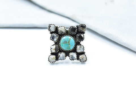 Handmade Mojave Turquoise & White Buffalo Sterling Silver Adjustable Ring