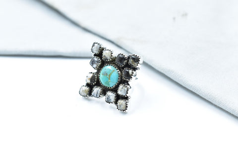 Handmade Mojave Turquoise & White Buffalo Sterling Silver Adjustable Ring