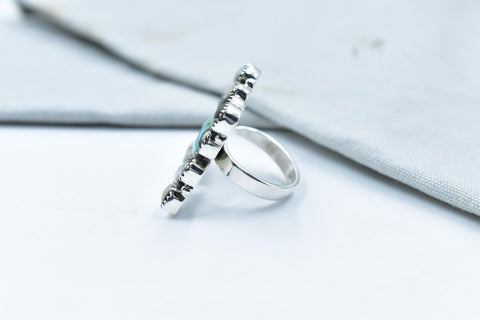 Handmade Mojave Turquoise & White Buffalo Sterling Silver Adjustable Ring
