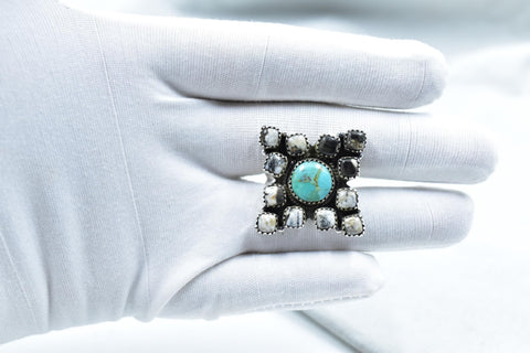 Handmade Mojave Turquoise & White Buffalo Sterling Silver Adjustable Ring