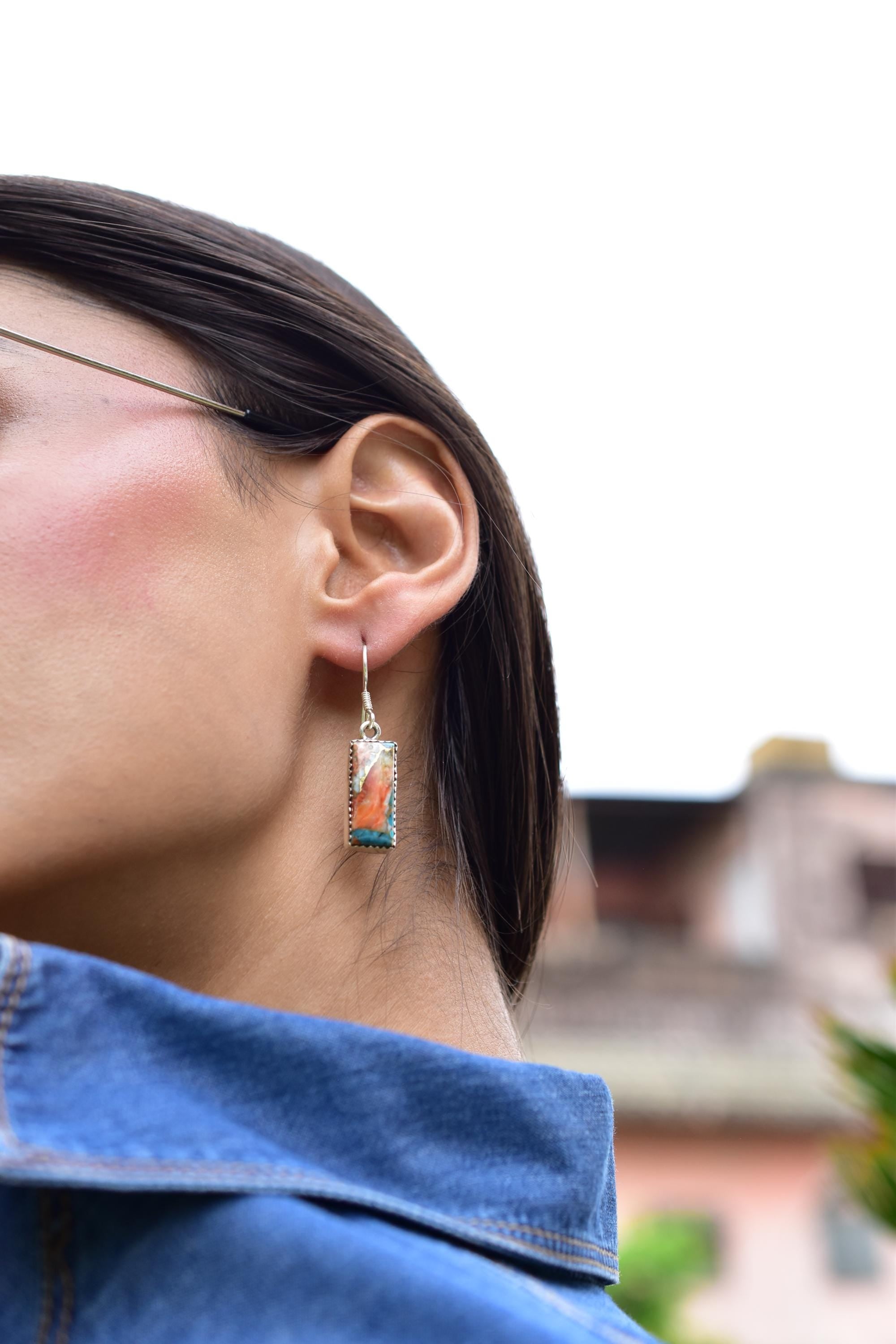 Handmade Spiny Oyster Turquoise & Sterling Silver Earrings