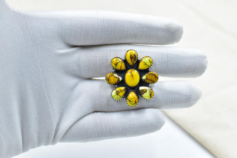 Handmade Honey Dahlia Mojave Turquoise & Sterling Silver Adjustable Ring