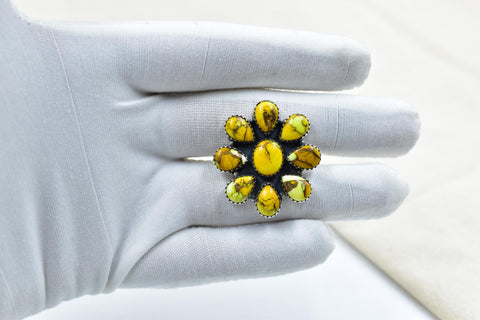 Handmade Honey Dahlia Turquoise & Sterling Silver Adjustable Ring
