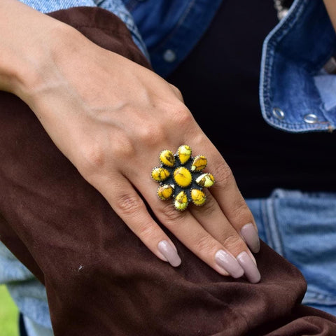 Handmade Honey Dahlia Turquoise & Sterling Silver Adjustable Ring