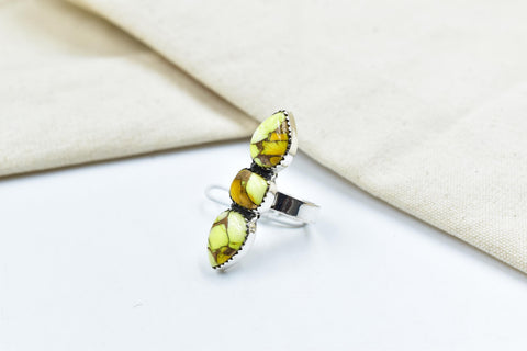 Handmade Honey Dahlia Turquoise & Sterling Silver Adjustable Ring