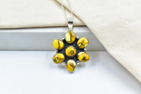 Handmade Honey Dahlia Turquoise & Sterling Silver Pendant with 16 inch Adjustable Chain