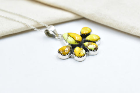Handmade Honey Dahlia Turquoise & Sterling Silver Pendant with 16 inch Adjustable Chain